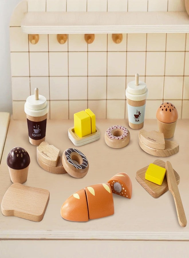 PairPear Wooden Bakery Toy Food Playset,Kids Pretend Play Food Kitchen Accessories with Shopping Bag,Toddlers Cutting Food Gift for Boys and Girls 3 Years and Up - Image 5